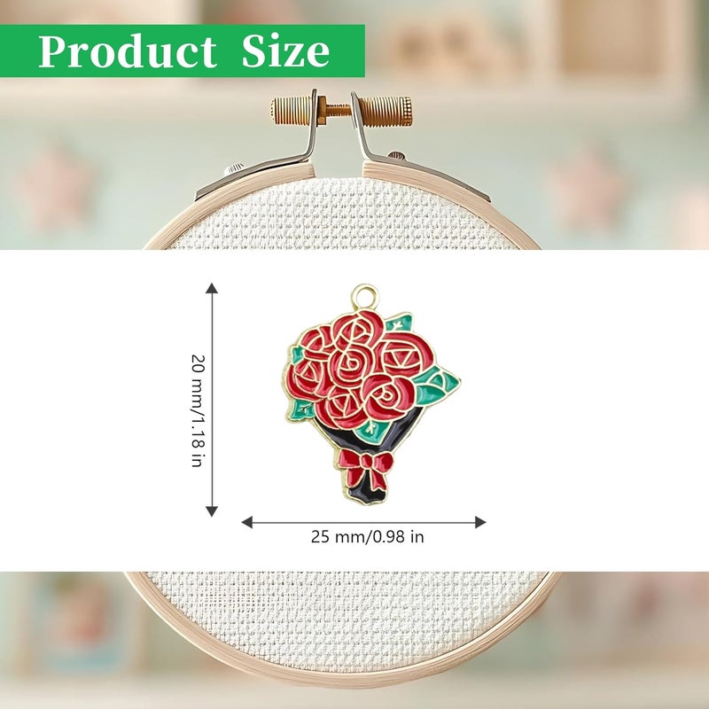 MAGNEECH 2Pcs Needle Minder for Cross Stitch, Pretty Flower Cartoon Enamel Pin,Embroidery Needlework Accessories,Gift for Cross Stitch Lover (Rose Bouquet) - Image 3